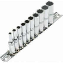 Juego 10 vasos largos 12 caras para carraca 1/4' 4 mm a 13 mm