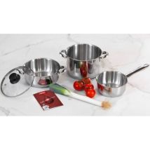 Inoxibar – Batería de cocina 4 piezas en acero inoxidable – Olla, cacerola, cazo y tapa – Compatible con todos los tipos de fuegos