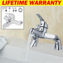 Briefness - Bath Filler Taps Mixer with Shower Attachment Set Bathroom Tub Tap Deck Mounted Handheld Shower Mixers Dual Lever Chrome Brass
