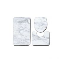 Bath Mat and Toilet Contour Set 3 Set, Marble Pattern Bathroom Set Toilet Contour Mat Covers Toilet Lid Cover