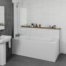 Ceramica - 1500 x 700mm Bathroom Single Ended Curved Bath & Curved Edge Chrome Shower Screen with Front Panel - White