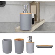 Bathroom Accessory Set, Durable 4 Piece Set, Bathroom Accessory Set with Soap Dispenser, Toothbrush Holder, Tumbler, Soap Dish (Gray)