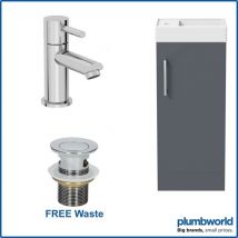 400mm Grey Gloss Bathroom Vanity Unit with Basin Sink Storage with Malmo Round Mixer Tap & Waste
