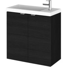 Vasari - Hudson Reed Fusion Wall Hung 2-Door Vanity Unit with Compact Basin 600mm Wide - Charcoal Black Woodgrain