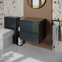 Regis - Bathroom Cloakroom Vanity Unit 600mm Wall Hung Cabinet Drawer Anthracite Grey