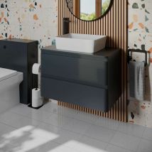 Regis - Bathroom Cloakroom Vanity Unit Countertop Wash Basin Wall Hung Grey 800mm