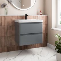 Grey Bathroom Furniture Vanity Unit Basin Storage Cabinet Cupboard 600mm Wall Hung