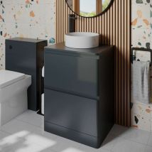 Regis - Bathroom Cloakroom Vanity Unit Wash Countertop Basin Storage Grey 600mm