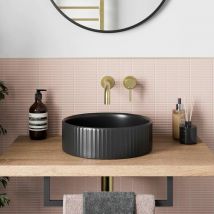Aquari - Bathroom Countertop Basin Sink Fluted Matt Black Round Modern 360 x 360mm - Black