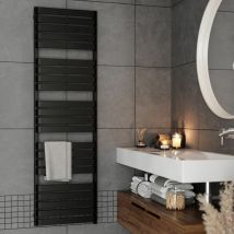 Bathroom Electric Towel Radiator Designer Heated Towel Rail Flat Panel Black - Black