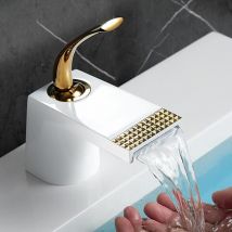 Bathroom Faucet, Golden White Bathroom Faucet, Brass Waterfall, Toilet Sink Faucet, Deck Mount Faucet, Hot and Cold Water Faucet