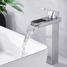 Bathroom Faucet Waterfall Basin Mixer Tap Chrome Brass Square Countertop Mono Basin Raised Control Lever For Hand Wash Basin Bathroom Faucets