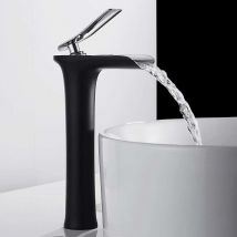 Bathroom Faucets Waterfall Sink Mixer - Chrome Waterfall Mixer Taps for Bathroom (High) (Black)