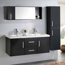 Simba - Black Bathroom Cabinet 120 cm Column and Washbasin Included - Malibù