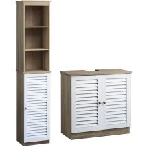 Bathroom Furniture Set Tall Cabinet Washbasin Floor Cabinet Brown White Bathroom Furniture Set