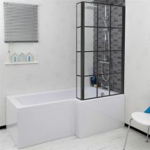 Ceramica - Bathroom l Shaped Bath Black Grid Shower Screen rh Front Panel White 1600mm