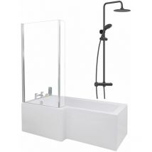 1700mm Bathroom L Shaped Bath Mixer Shower Screen LH White with Front Panel