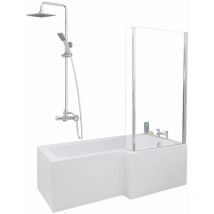 Affine - 1700mm Bathroom l Shaped Bath Mixer Shower Screen rh White with Front & End Panel - White