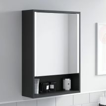 Aquari - Bathroom Mirror Cabinet led Wall Mounted 700x500mm Black Demister Shaver Storage - Black