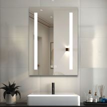 Aica Sanitaire - Bathroom Mirror with led Lights Illuminated Dual Touch Control Wall Mounted-500x700mm - Black