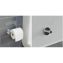Architeckt - Bathroom Set Robe Hook Toilet Roll Holder Chrome Round Wall Mounted Stylish