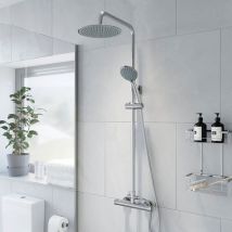 Bathroom Shower Mixer Thermostatic Set Twin Head Chrome Round Set - Silver