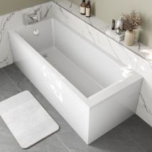 Aquari - 1600 x 700mm Single Ended Square Bath White Acrylic with Side Panel & End Panel - White