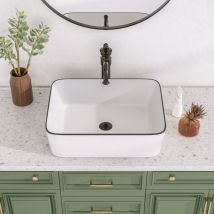 Deervalley - Bathroom Sink - Deervelley Ceramic Sink DV-1V0002, Rectangular Countertop Basin, White with Black Rim, 47.5 x 37.5 x 13 cm