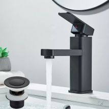 Suguword - Bathroom Sink Tap Black with Waste Washroom Single Lever Brass Basin Mixer Tap