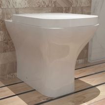 Bathroom Back to Wall Toilet Modern Pan Square Soft Close Seat wc - White - Acezanble