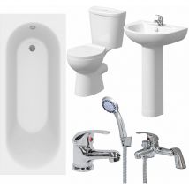 Bathroom Suite 1500mm White Curved Bath Toilet wc Basin Sink Tap Shower Mixer - White