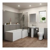 Bathroom Suite 1600mm Right Hand l Shape Shower Bath Toilet Basin Sink Pedestal - White