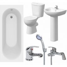 Bathroom Suite 1600mm White Curved Bath Toilet WC Basin Sink Tap Shower Mixer