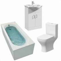 Affine - Bathroom Suite 1700mm Straight Bath Close Coupled Toilet wc Basin Vanity Unit
