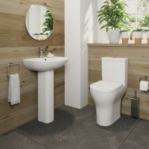 Affine - Bathroom Suite Comfort Height Close Coupled Toilet 1TH Basin Pedestal White