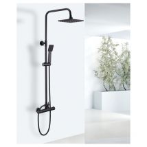 Bathroom Thermostat Shower Square Black Set, Double Heads Exposed Adjustable Height Angle
