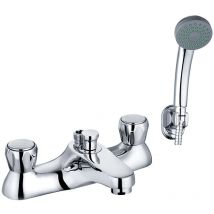 Gravahaus - Bathroom Two Handle Tap Chrome Basin Sink Bath Shower Mixer Shower Head Kit