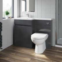 Grey Gloss Bathroom Furniture Vanity Unit Basin Toilet Unit Combination 1100mm Left Hand with Saturn Toilet Pan - Grey