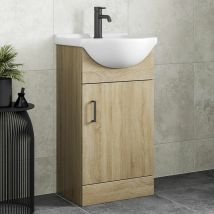 Bathroom Vanity Unit Basin Sink Single Tap Hole Freestanding 450mm Oak Effect