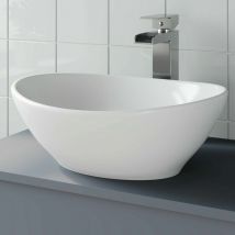Bathroom Cloakroom Vanity Countertop Wash Basin Sink White Gloss Modern 410x330mm Curved Oval