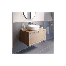 Vitusso - Bathroom Oak Wall Hung Vanity Unit and Basin Sink Cabinet Storage 800mm with 480mm Oval White Basin
