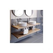 Bathroom Oak Wall Hung Vanity Unit and Basin Sink Cabinet Storage 1100mm Floating Shelf with 352mm Round Twin White Basin