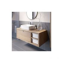 Bathroom Oak Wall Hung Vanity Unit and Basin Sink Cabinet Storage 1100mm Right Hand Shelving Unit with 480mm Rectangular White Basin