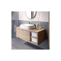 Vitusso - Bathroom Oak Wall Hung Vanity Unit and Basin Sink Cabinet Storage 1100mm Right Hand Shelving Unit with 600mm Oval White Basin