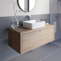 Vitusso - Bathroom Oak Wall Hung Vanity Unit and Basin Sink Cabinet Storage 1100mm with 480mm Rectangular White Basin