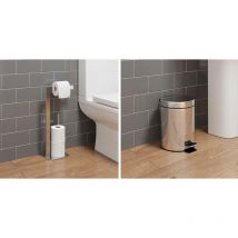 Bathroom wc Square Floor Standing Chrome Toilet Roll Holder 5L Round Bin Modern