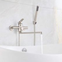 Bathtub Faucet with Hand Shower Single Handle Round Wall Mounted Brushed Stainless Steel Shower Faucet for Bathroom