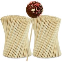 Relaxdays Bâtonnets cake pops, lot de 600, 15 cm de long, tiges en bambou, bâtons, gâteaux, nature