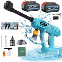 Teetok - Batteria portatile per idropulitrice per auto, pistola per pulizia senza fili, getto d'acqua, ugello 6 in 1 + 2 batterie da 5,5 a +