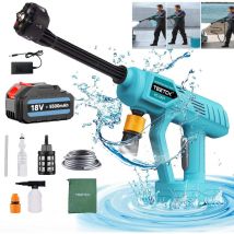 Teetok - Batteria portatile per idropulitrice per auto, pistola per pulizia senza fili, getto d'acqua, ugello 6 in 1 + batteria da 5,5 a +